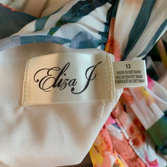 ELIZA J Dress 12 Midi Halter Floral Keyhole Button Neck Closure Ruffle Hem Lined - Picture 13 of 16